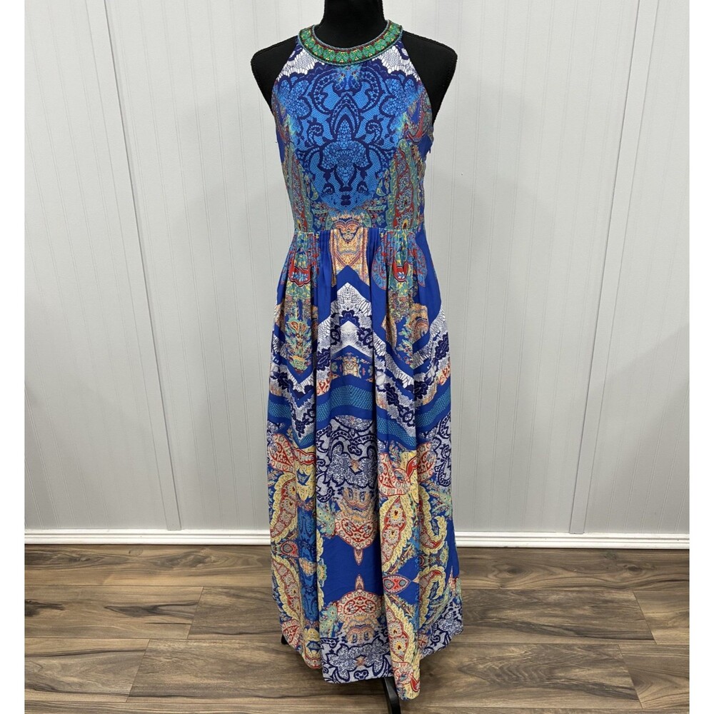 Ranna Gill Anthropologie Women's Sz 4 Blue Paisley Maxi Dress Boho Festival